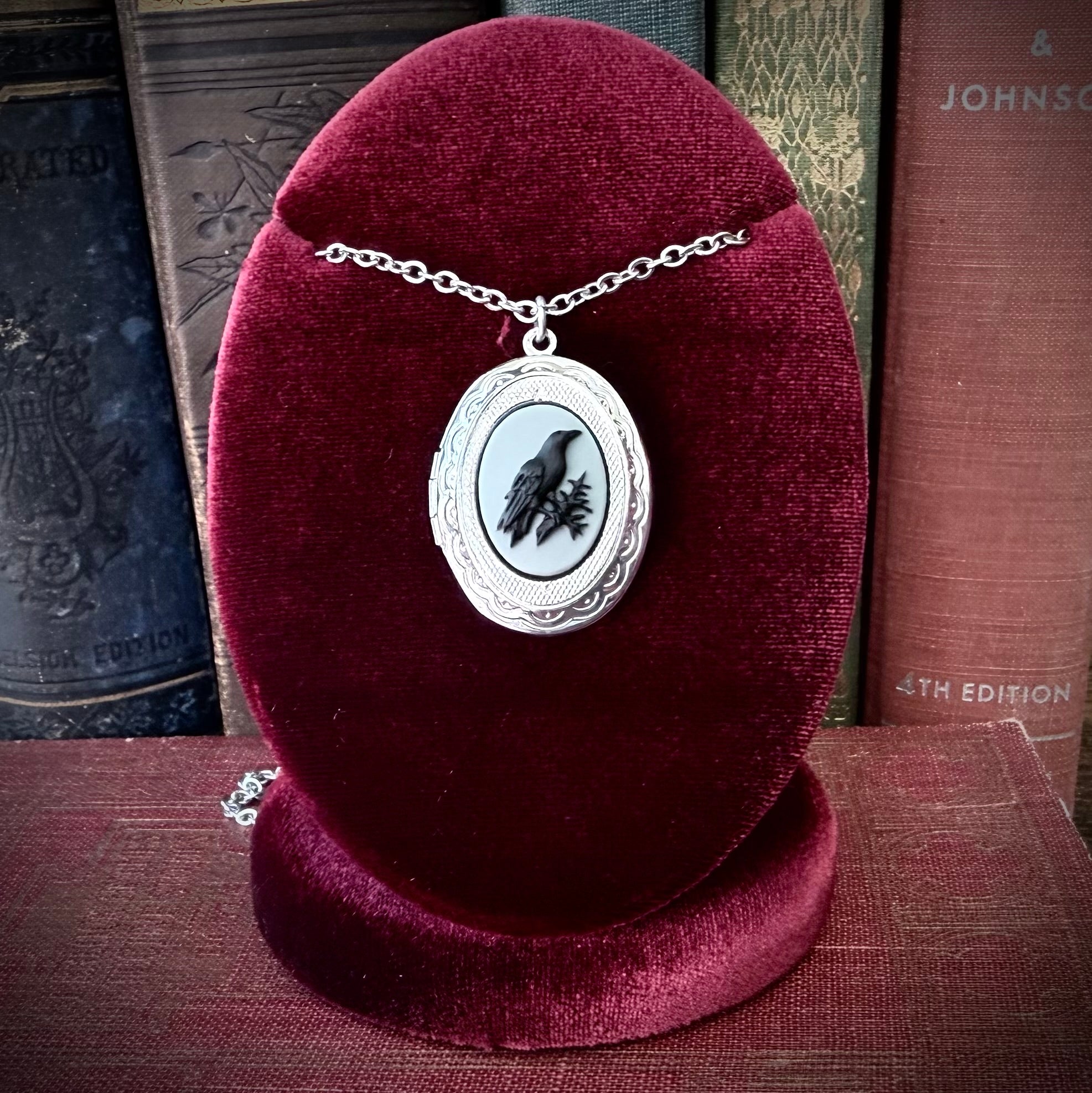 Gothic Raven Locket Necklace