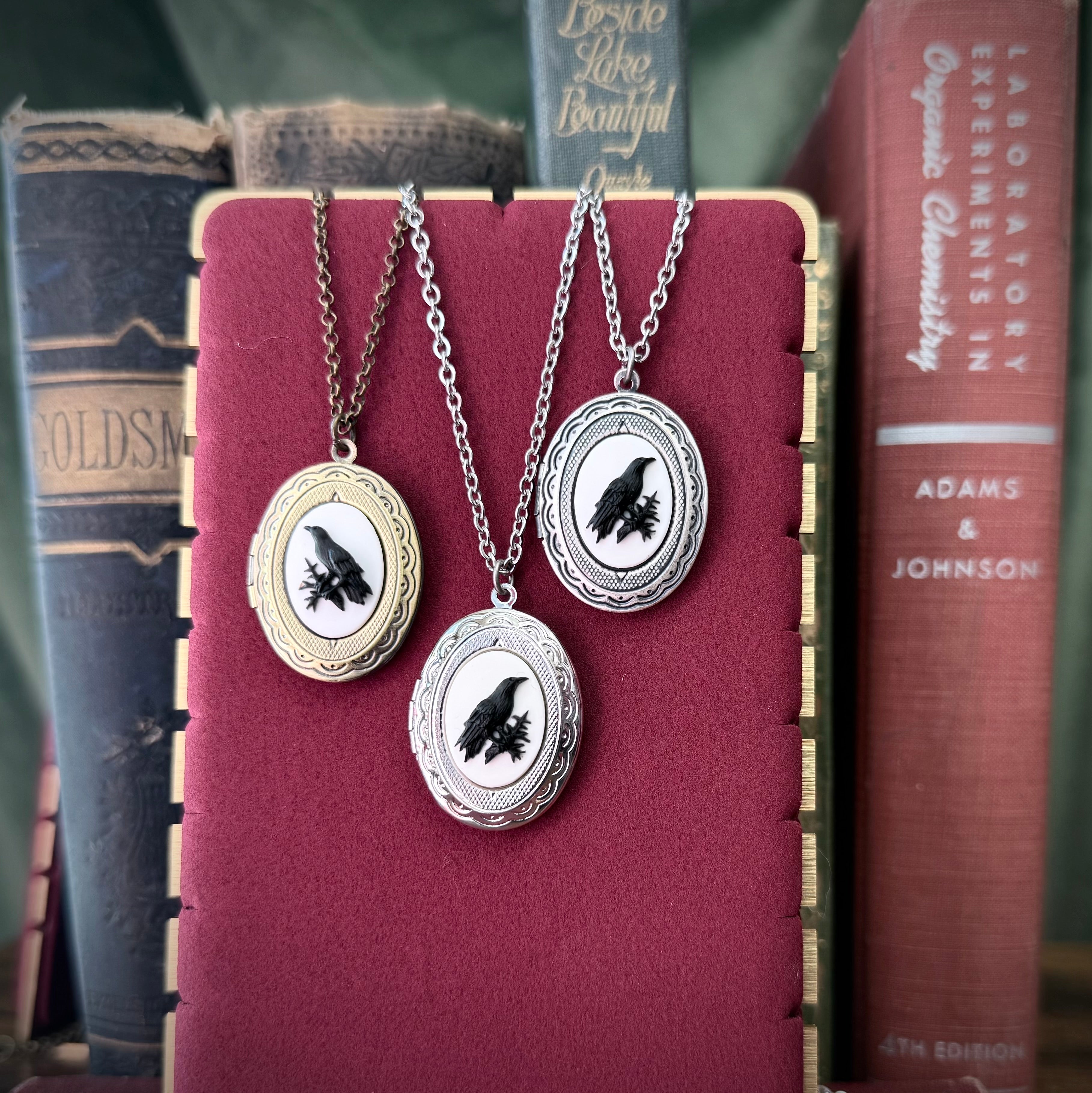 Gothic Raven Locket Necklace