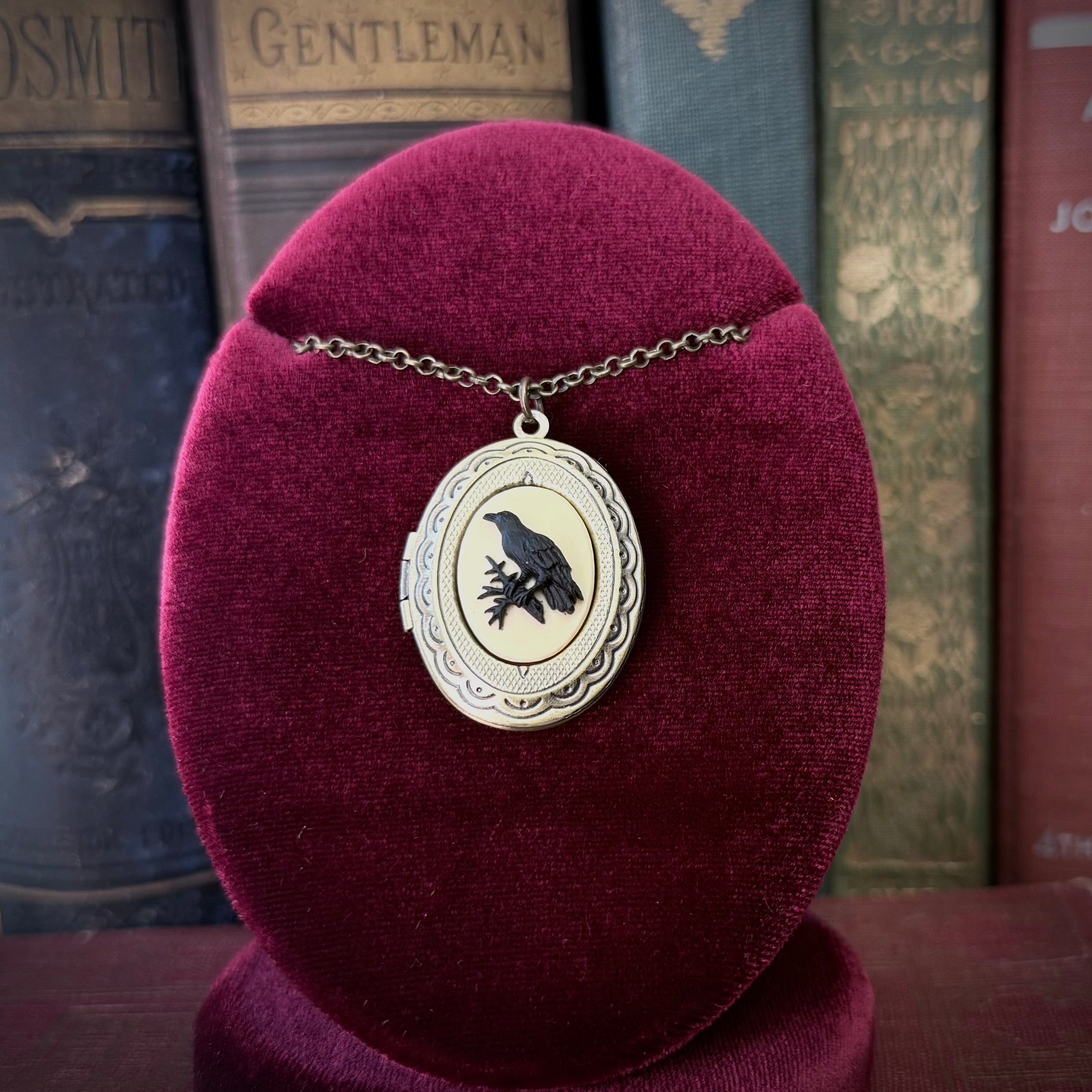 Gothic Raven Locket Necklace
