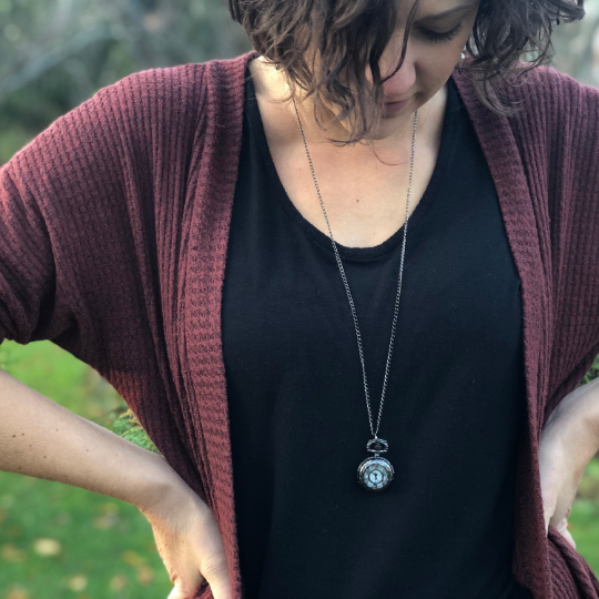 Gunmetal Daisy Watch Necklace