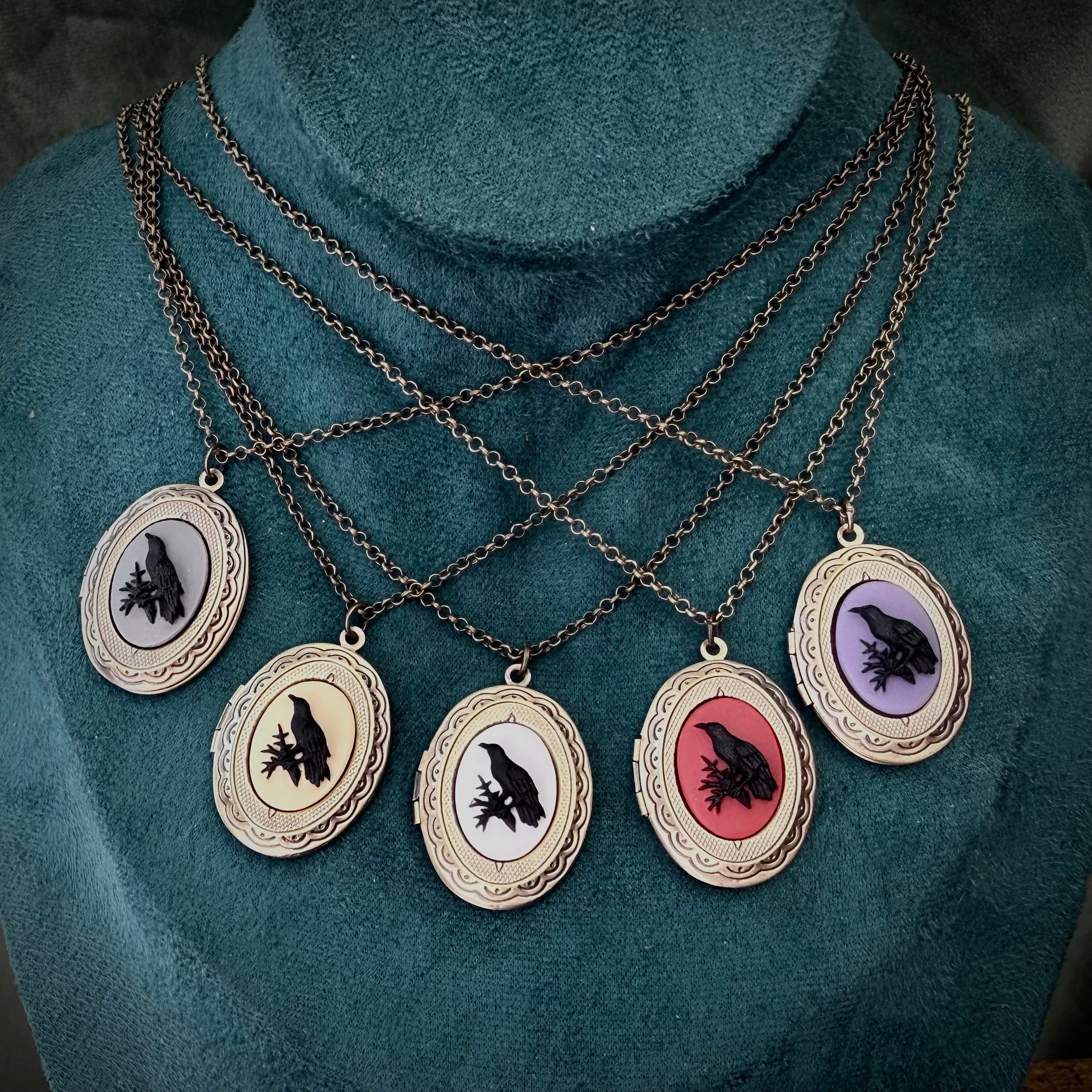 Gothic Raven Locket Necklace