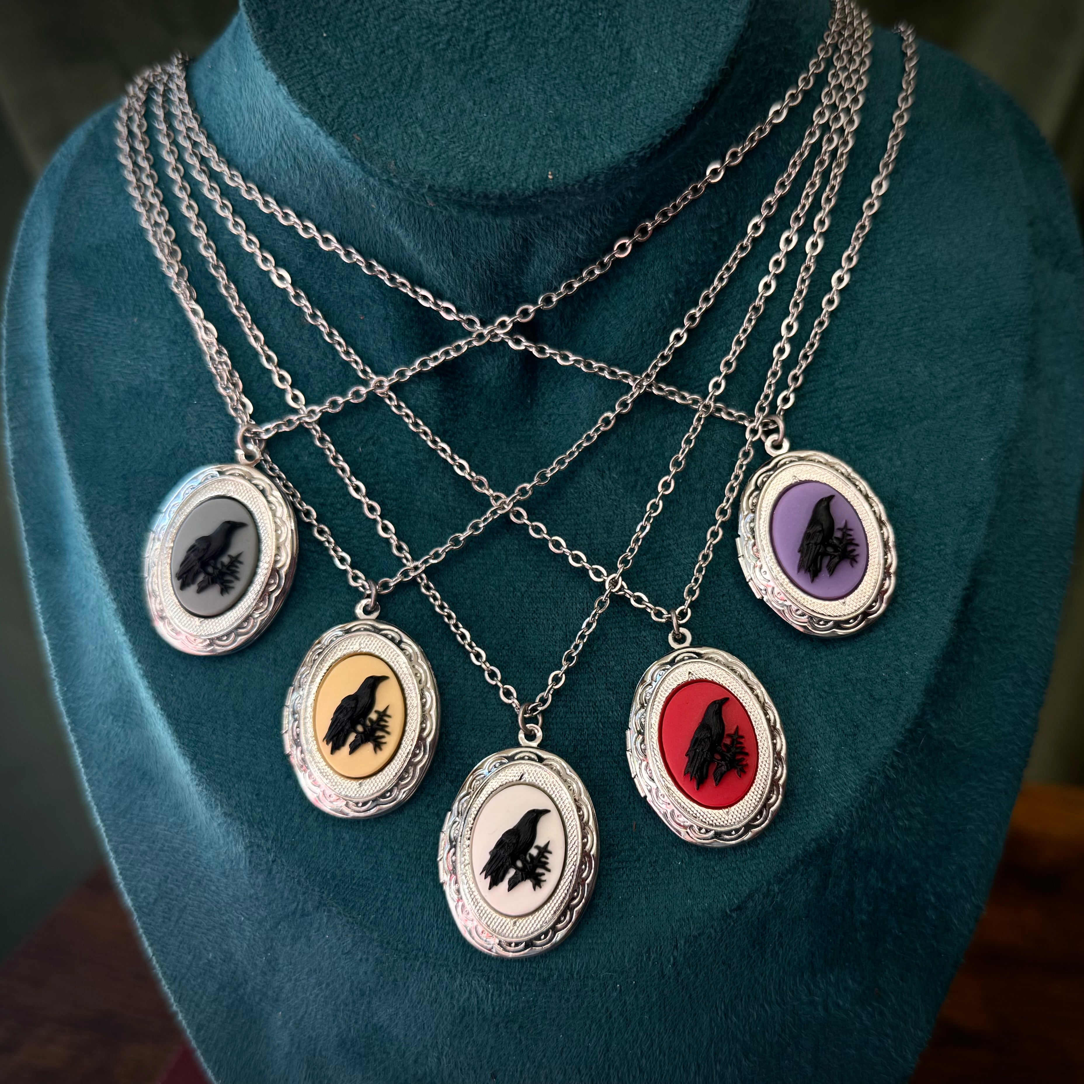 Gothic Raven Locket Necklace