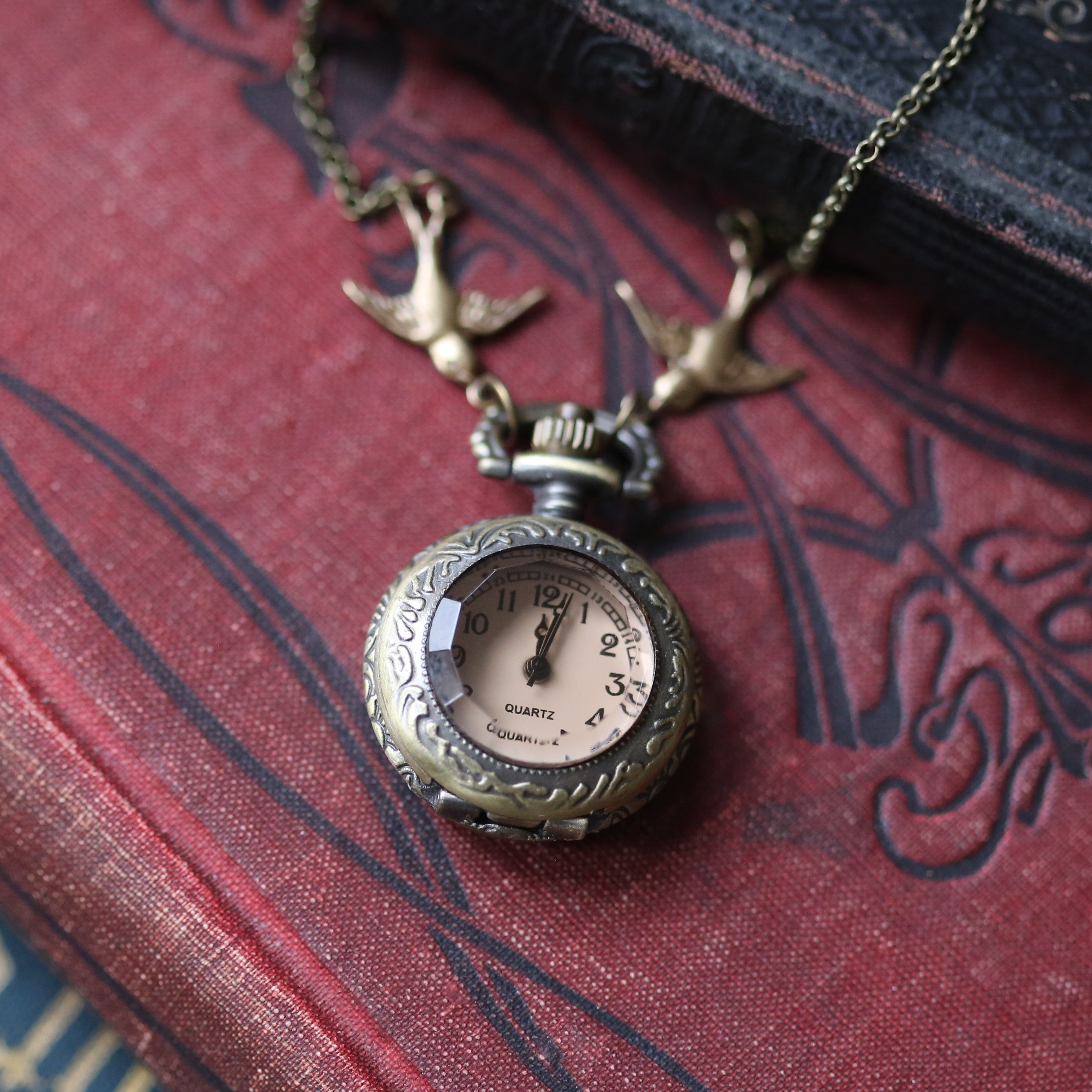 Glass Prism or Rhinestones Pocket Watch Necklaces