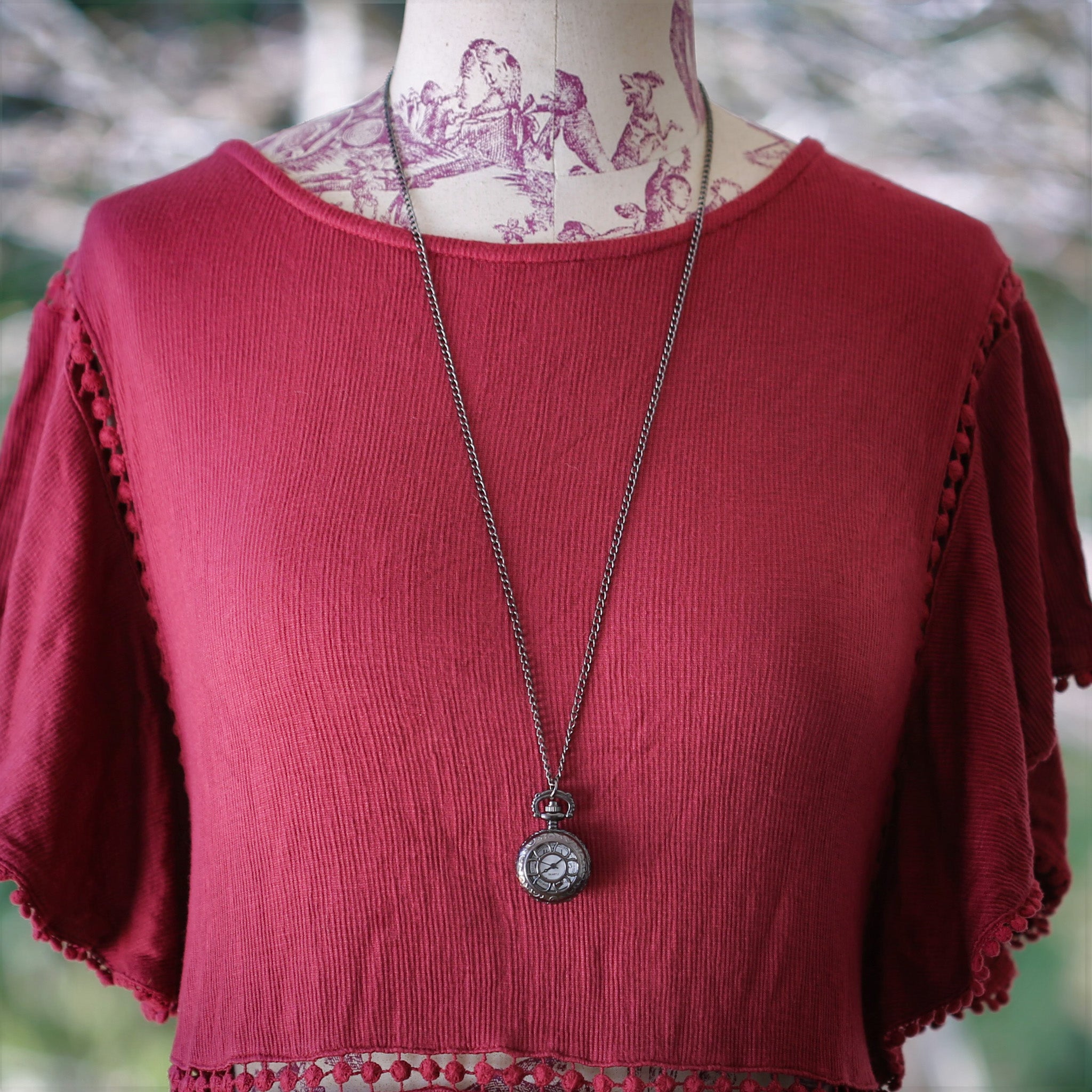 Gunmetal Daisy Watch Necklace
