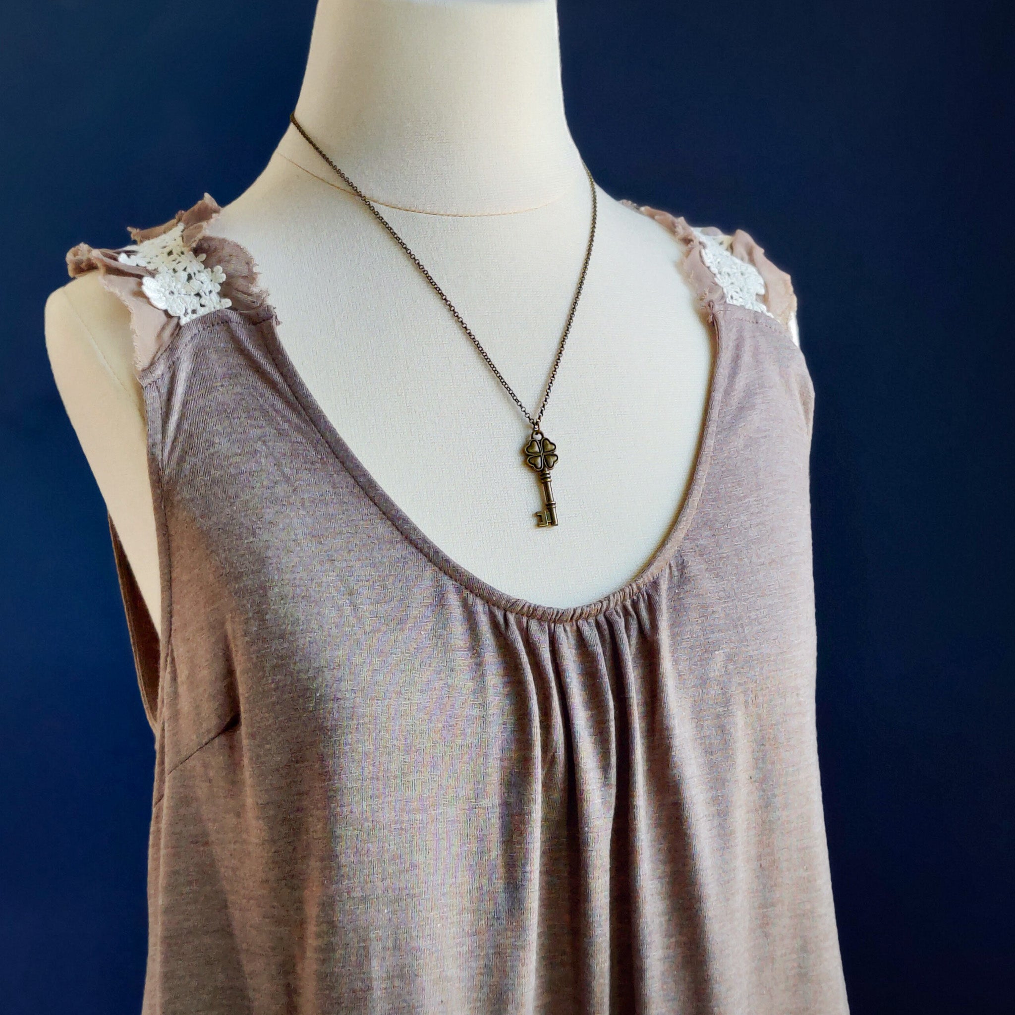 Clover Brass Key Necklace