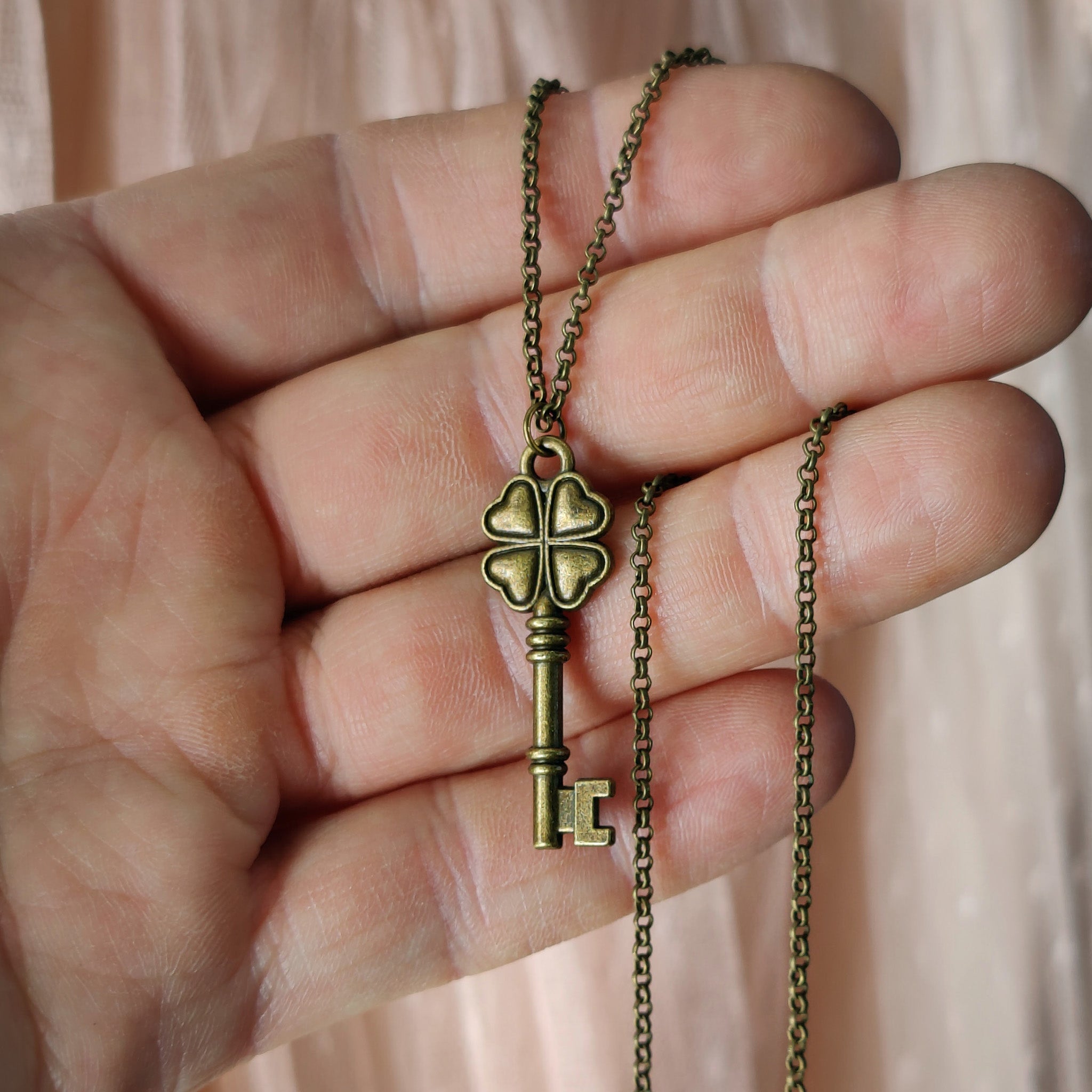 Clover Brass Key Necklace