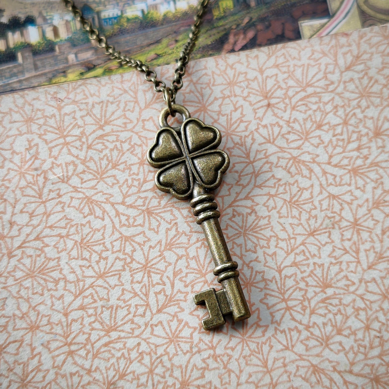 Clover Brass Key Necklace