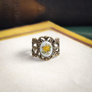 Pink Rose Cameo on Vintage Style Victorian Filigree Adjustable Ring in Silver or Brass.  Available in Pink, Blue, or Yellow