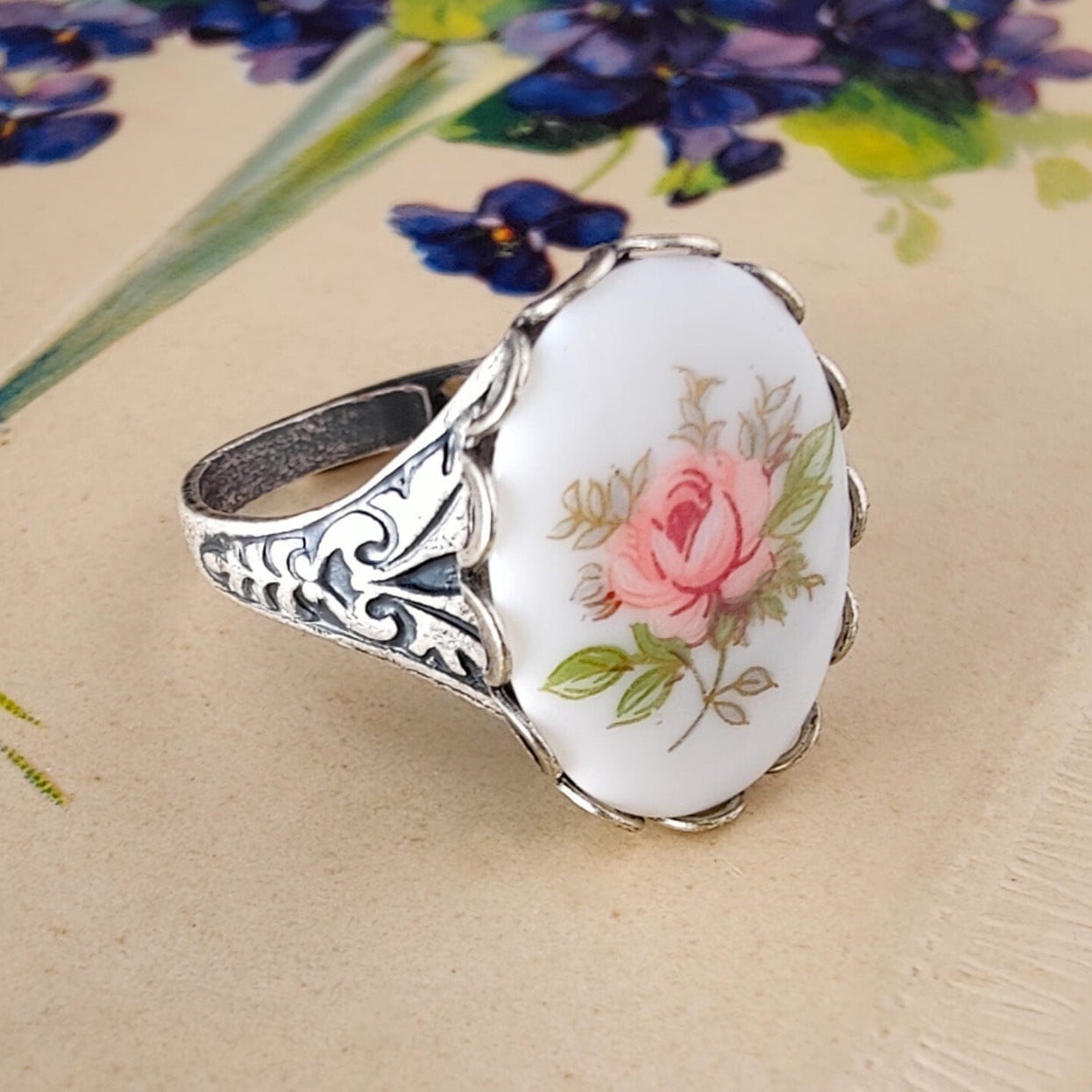 Pink Rose Cameo Ring
