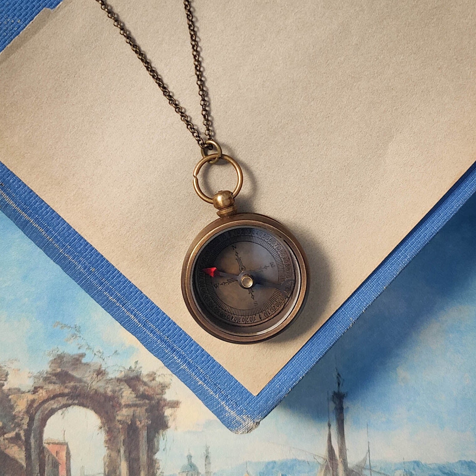 Compass Necklace with Crown