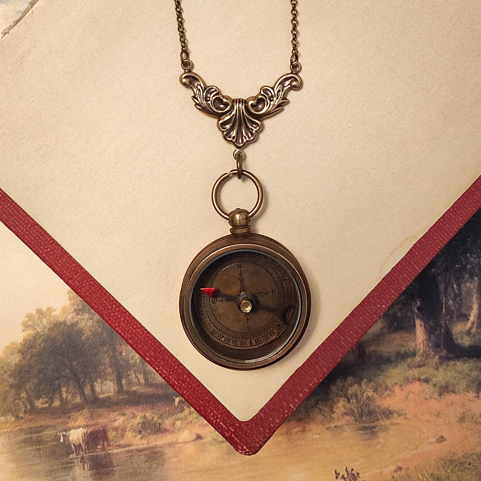 Compass Necklace with Crown