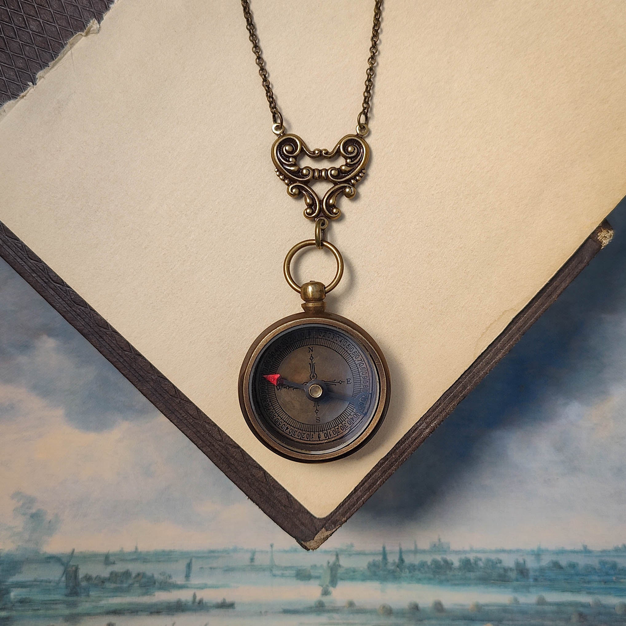 Compass Necklace with Crown