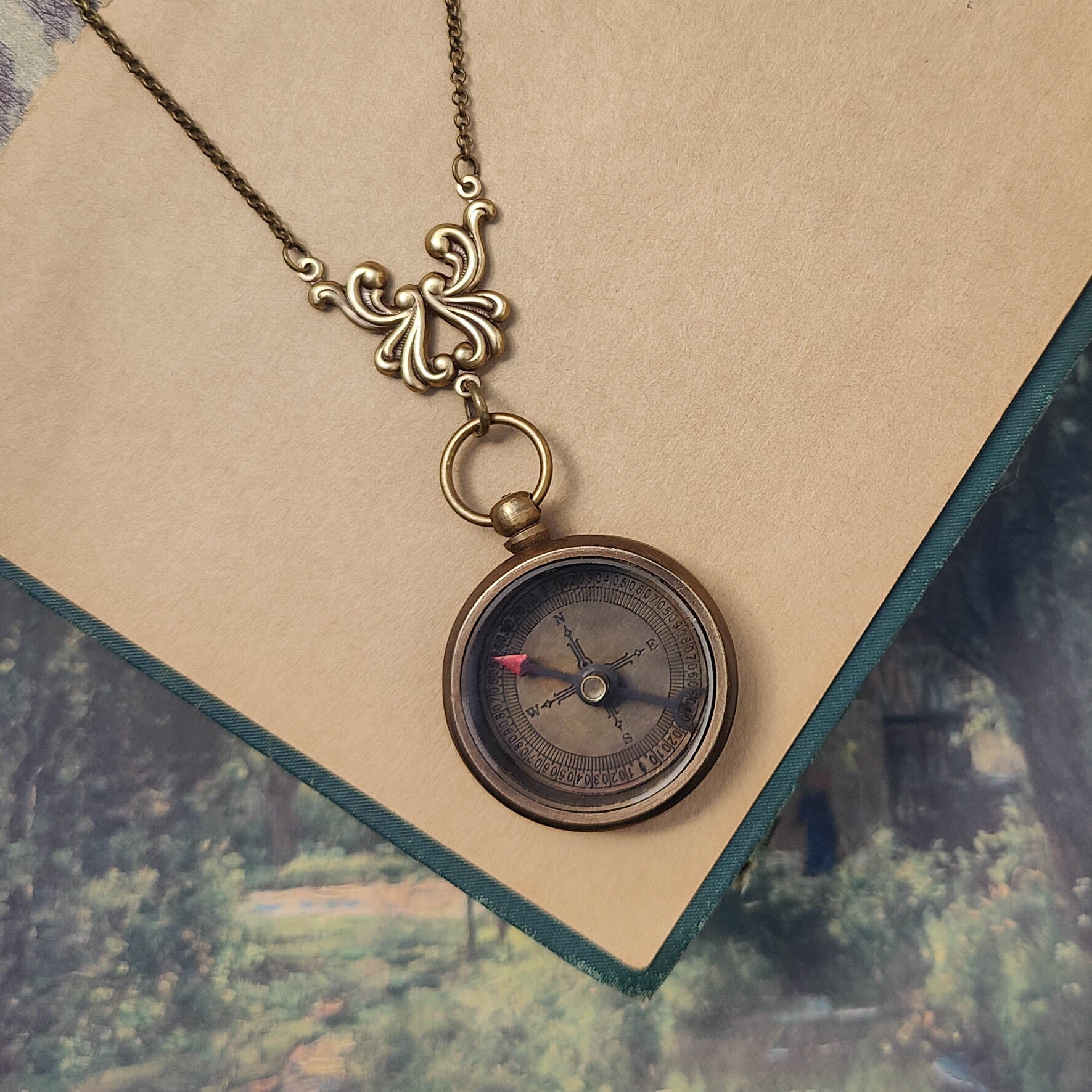 Compass Necklace with Crown