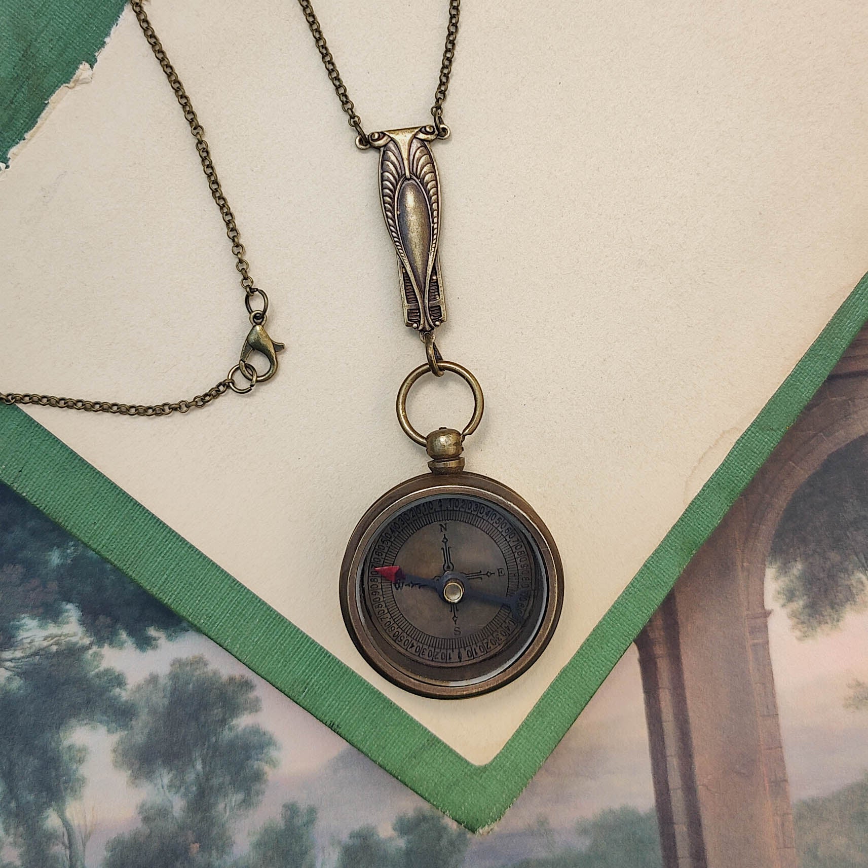 Compass Necklace with Crown