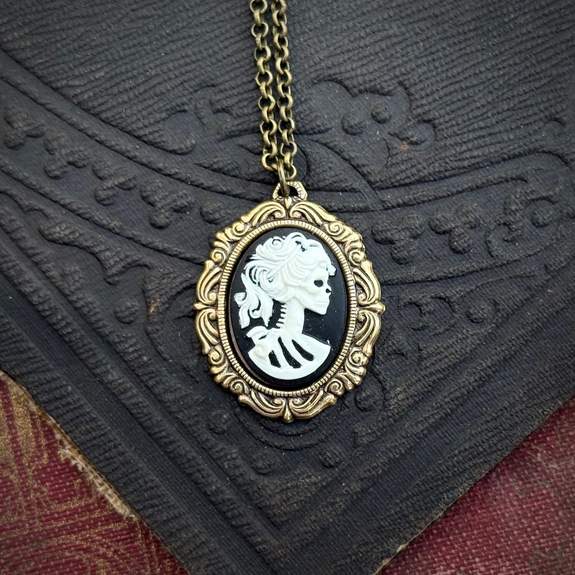 Skeleton Woman Cameo Necklace