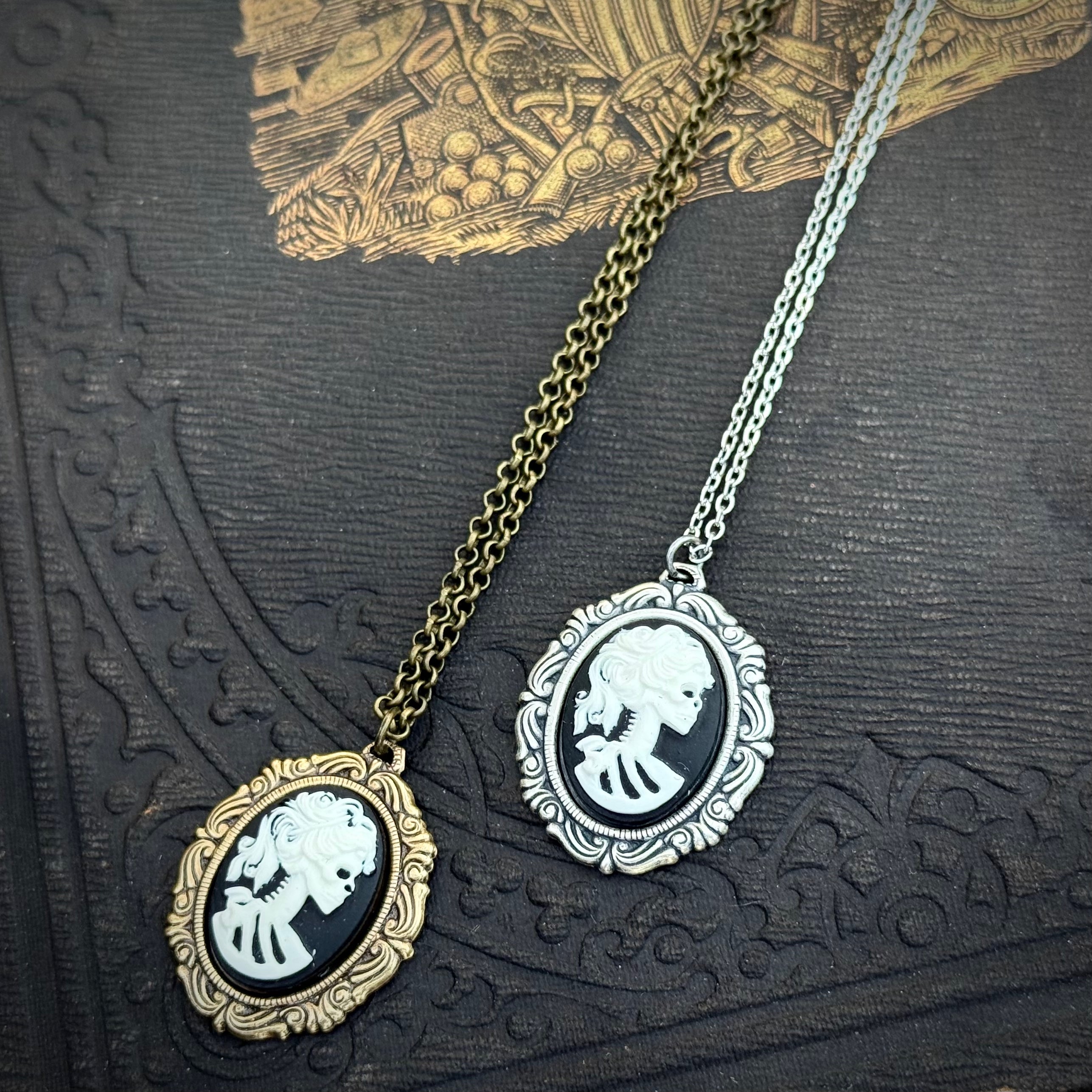 Skeleton Woman Cameo Necklace