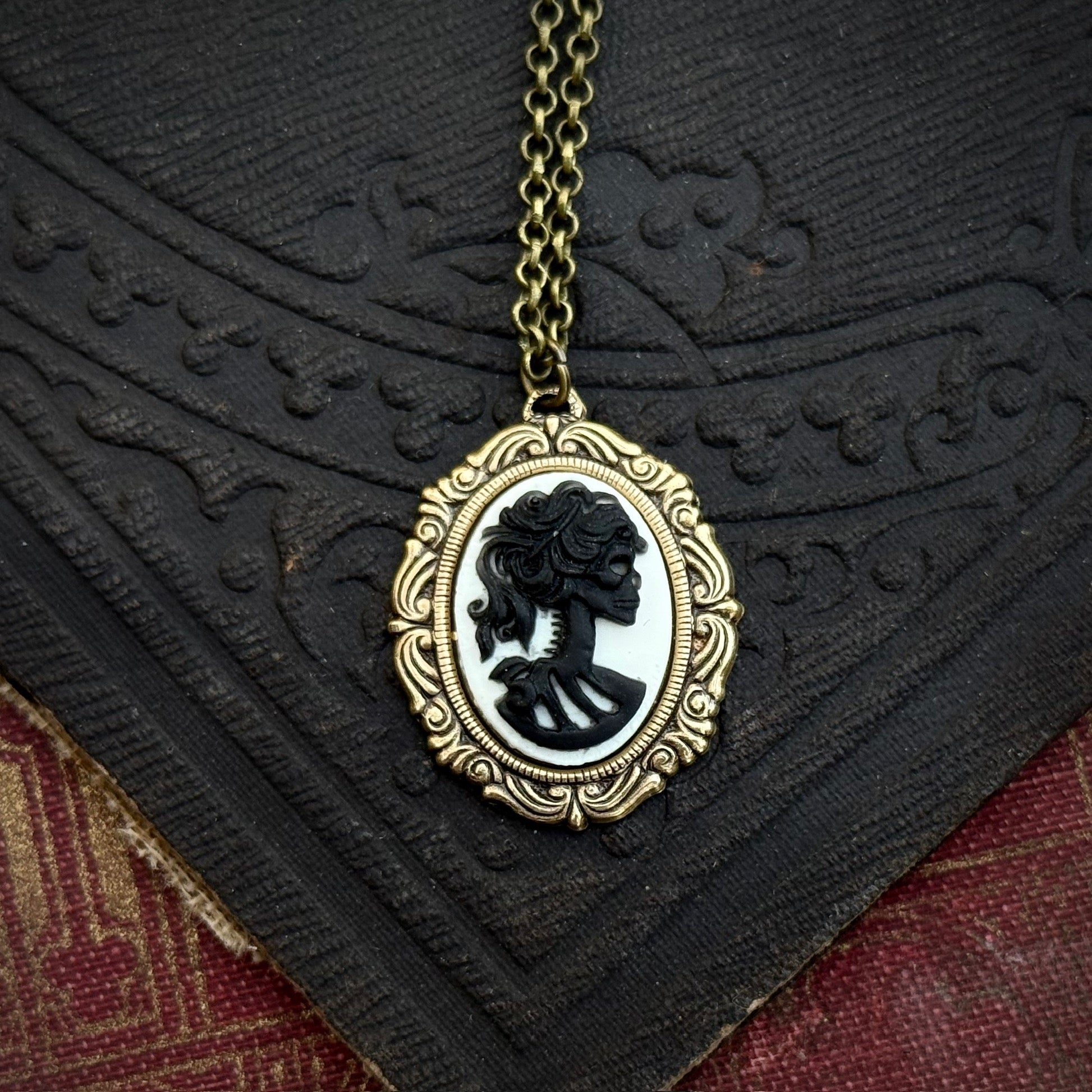 Skeleton Woman Cameo Necklace