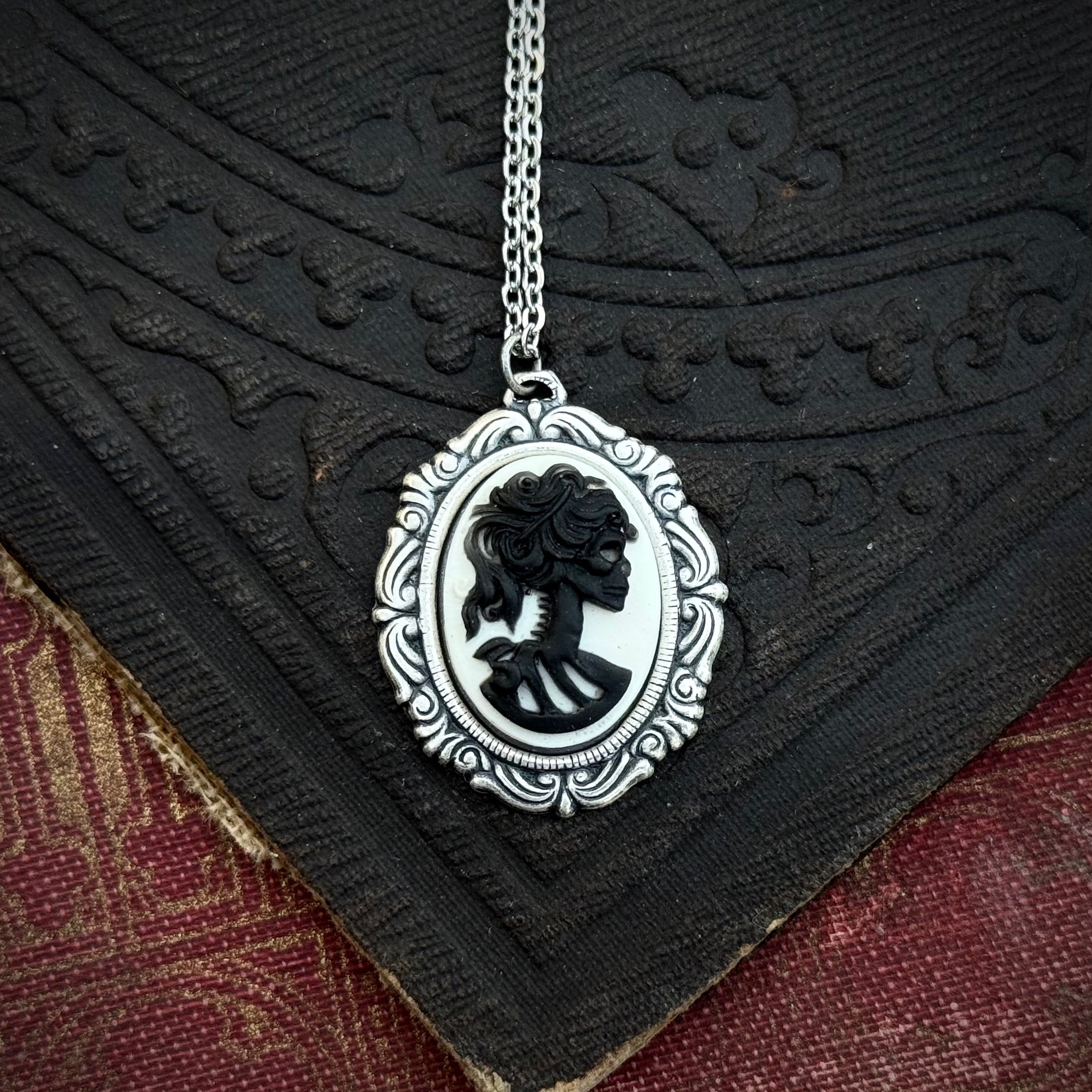 Skeleton Woman Cameo Necklace
