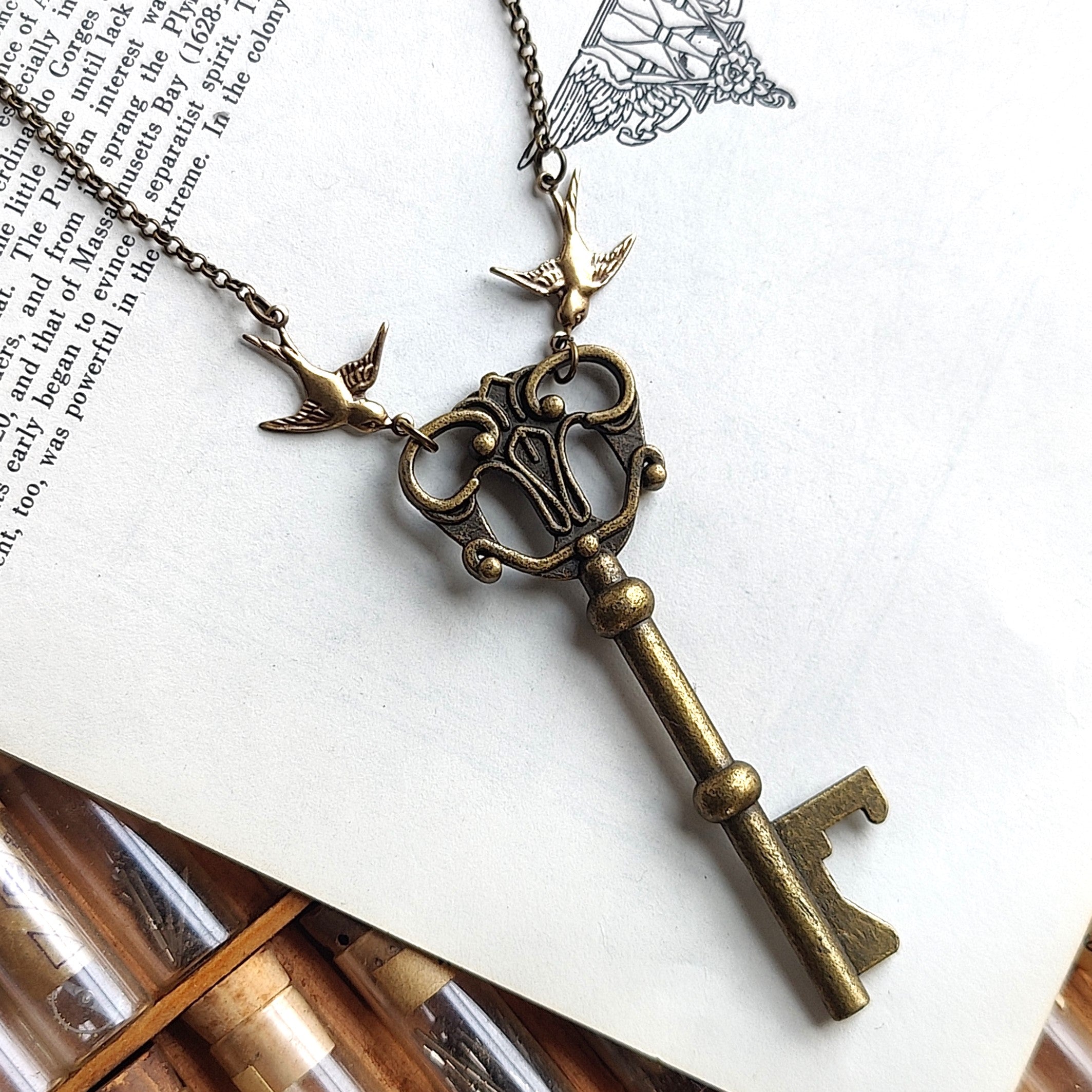 Large Art Nouveau Garden Key with Birds