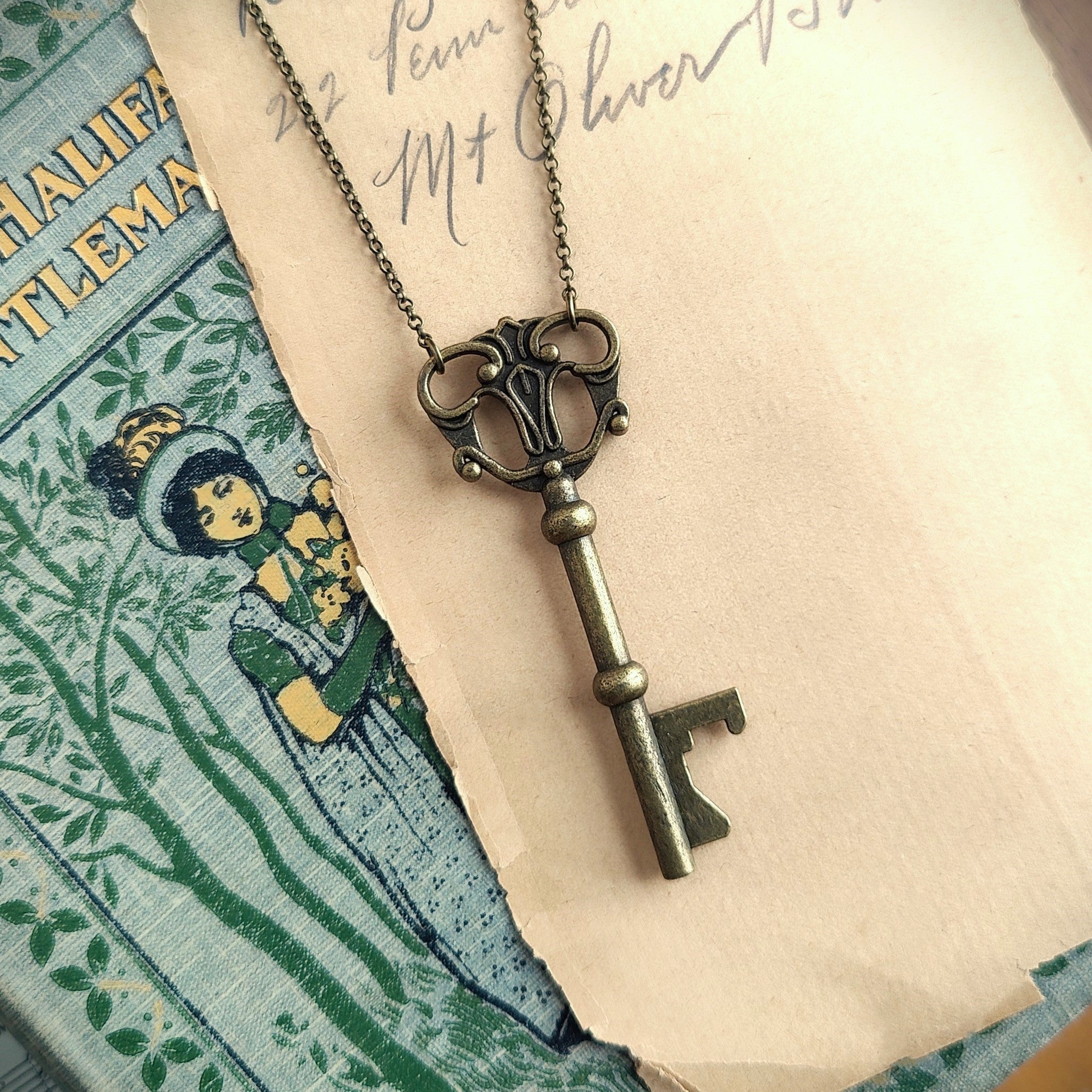 Large Art Nouveau Garden Key with Birds