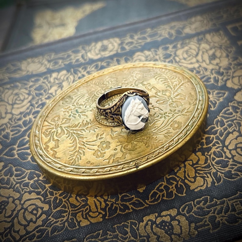 Horse Cameo Ring in Blue