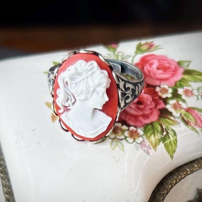 Woman Cameo Ring in Pink, Purple or Red