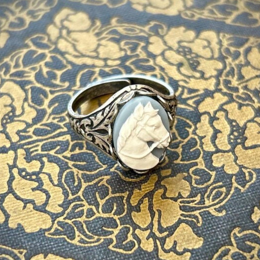 Horse Cameo Ring in Blue