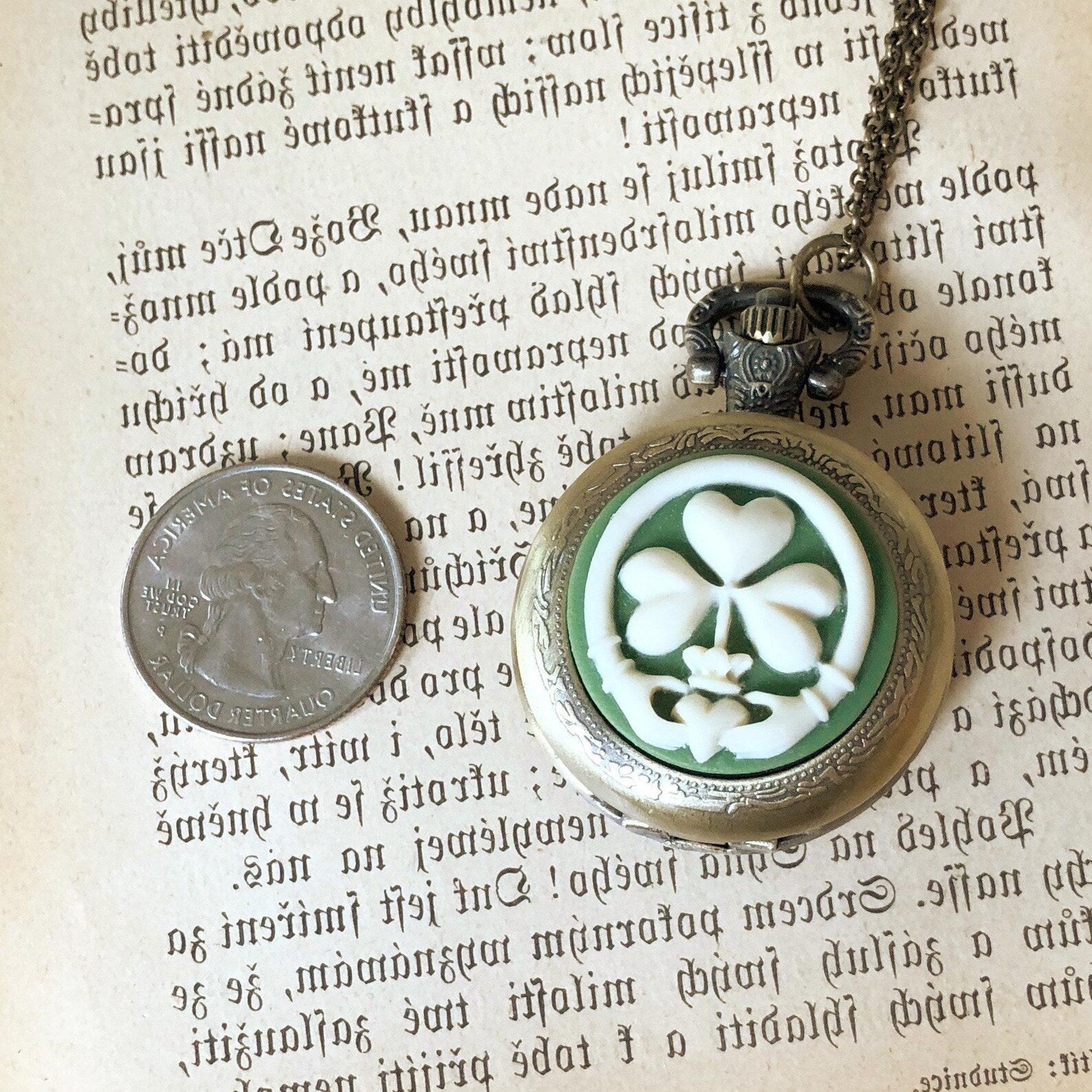 Claddagh Clover Pocket Watch Necklace