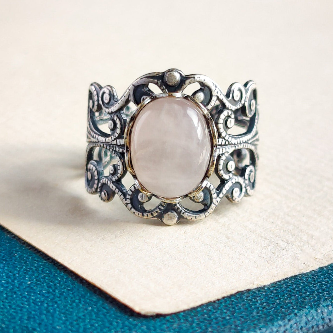 Rose Quartz Filigree Ring