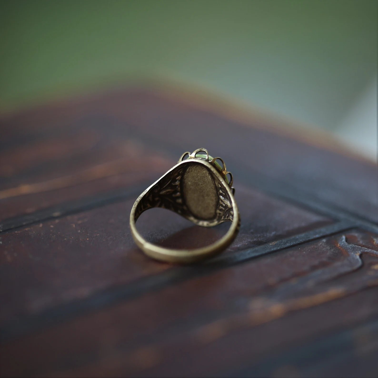 rear view of antiqued brass vintage style adjustable ring