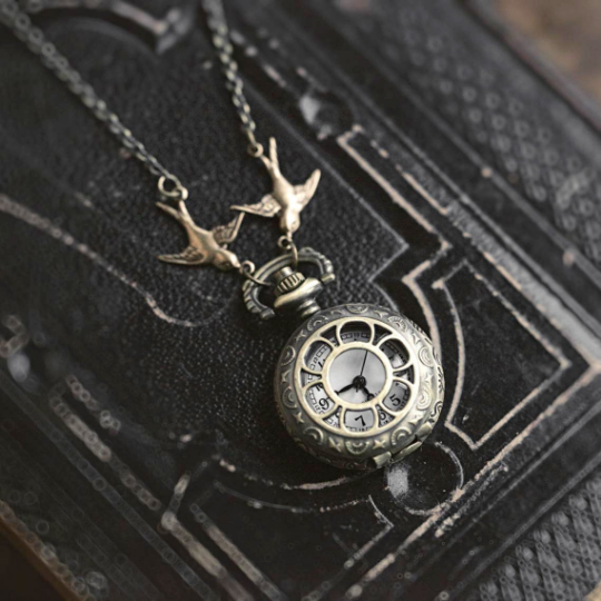 Patterned Silver Pocket Watch Necklace
