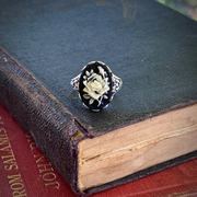 Black Rose Cameo Ring in Antique Brass or Silver