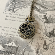 Vintage Scrollwork Style Pocket Watch Necklace in Brass
