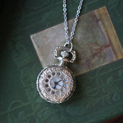 Small Silver Pocket Watch Necklace in Vintage Style Choose: Sun& Moons, Butterfly or Owl