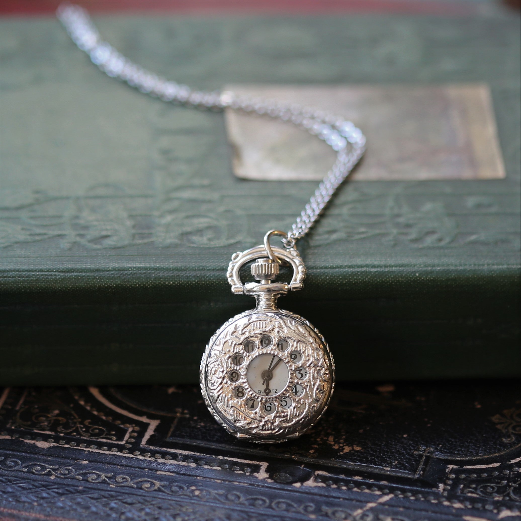 Small Silver Pocket Watch Necklace