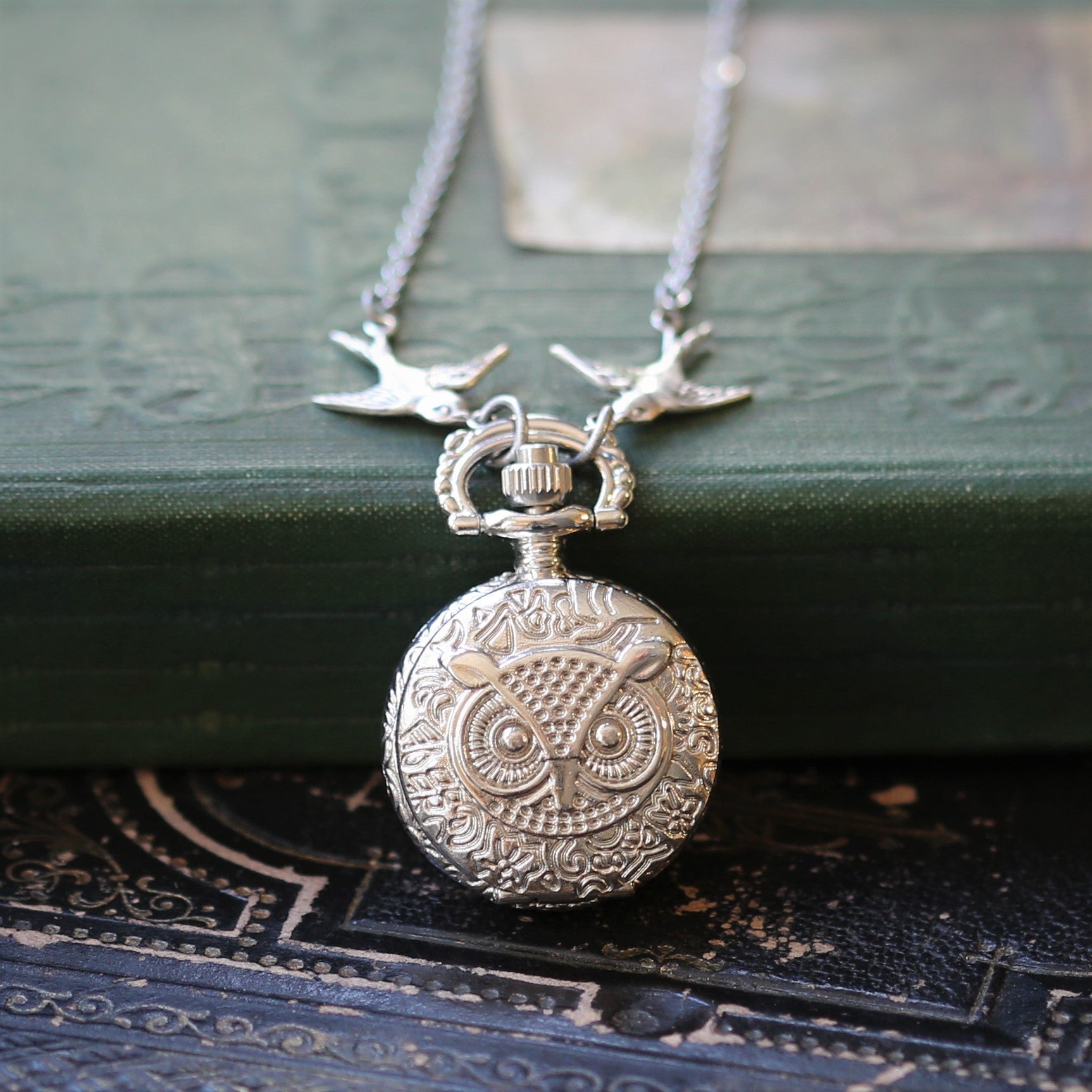 Small Silver Pocket Watch Necklace