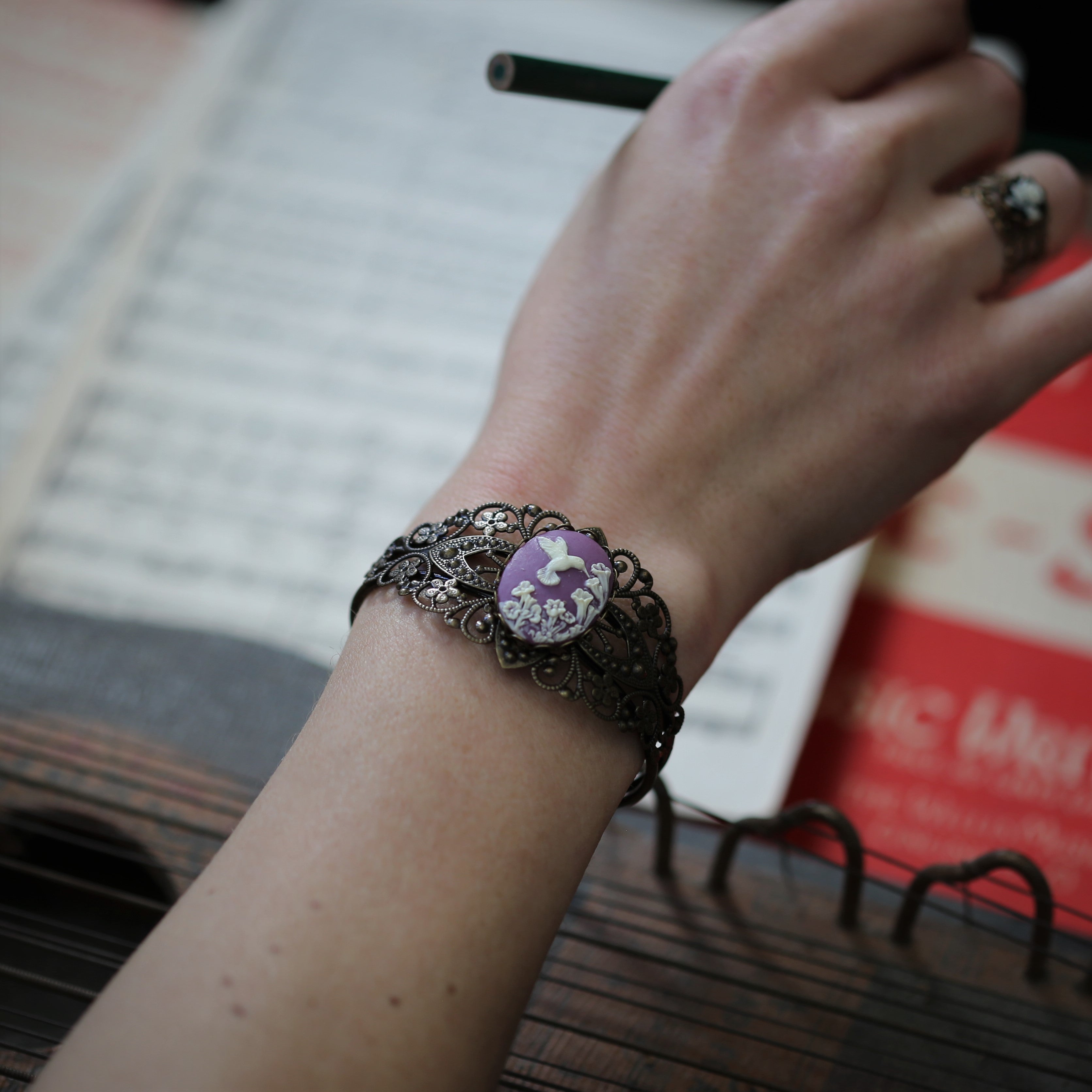 Hummingbird Cameo Bracelet Cuff
