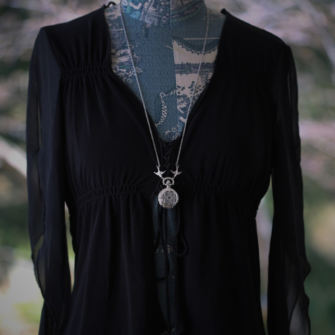 Patterned Silver Pocket Watch Necklace