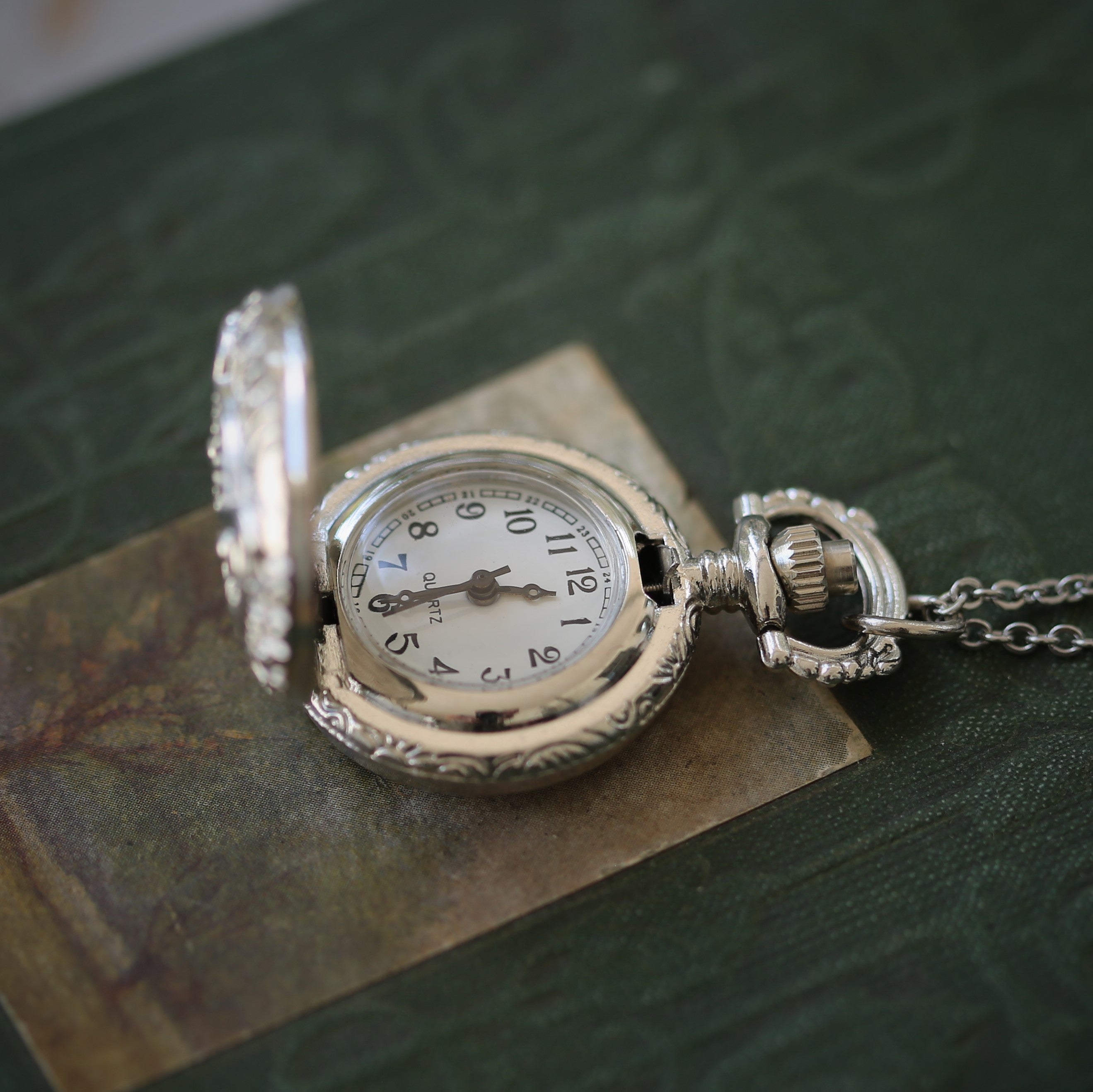 Small Silver Pocket Watch Necklace