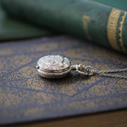 Small Silver Pocket Watch Necklace in Vintage Style Choose: Sun& Moons, Butterfly or Owl