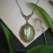 Lily of the Valley Cameo Necklaces in Vintage Style - Choose Antiqued Silver or Brass