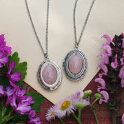 Pink Oval Stone Locket in Rose Quartz or Rhodonite