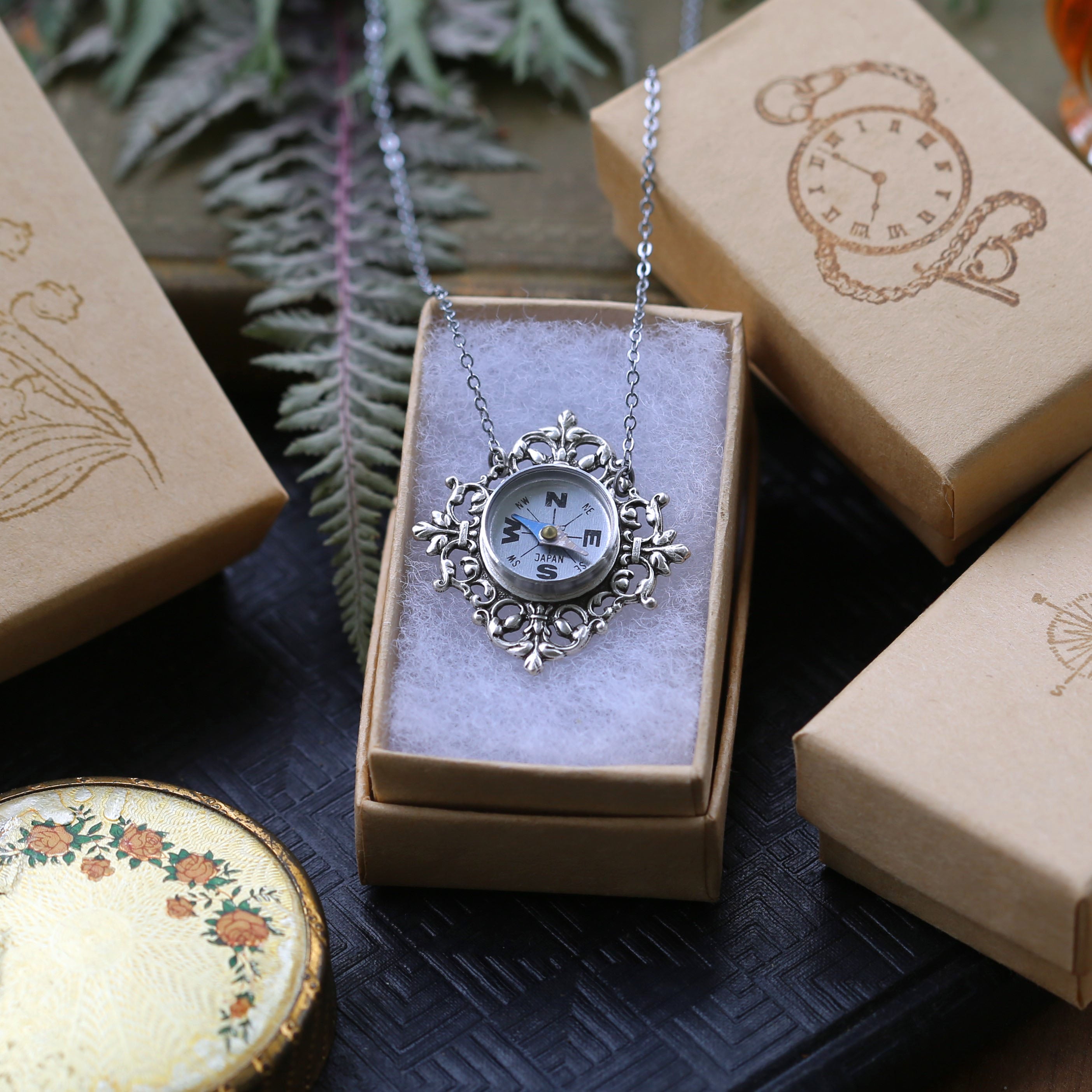 Silver Filigree Compass Necklace