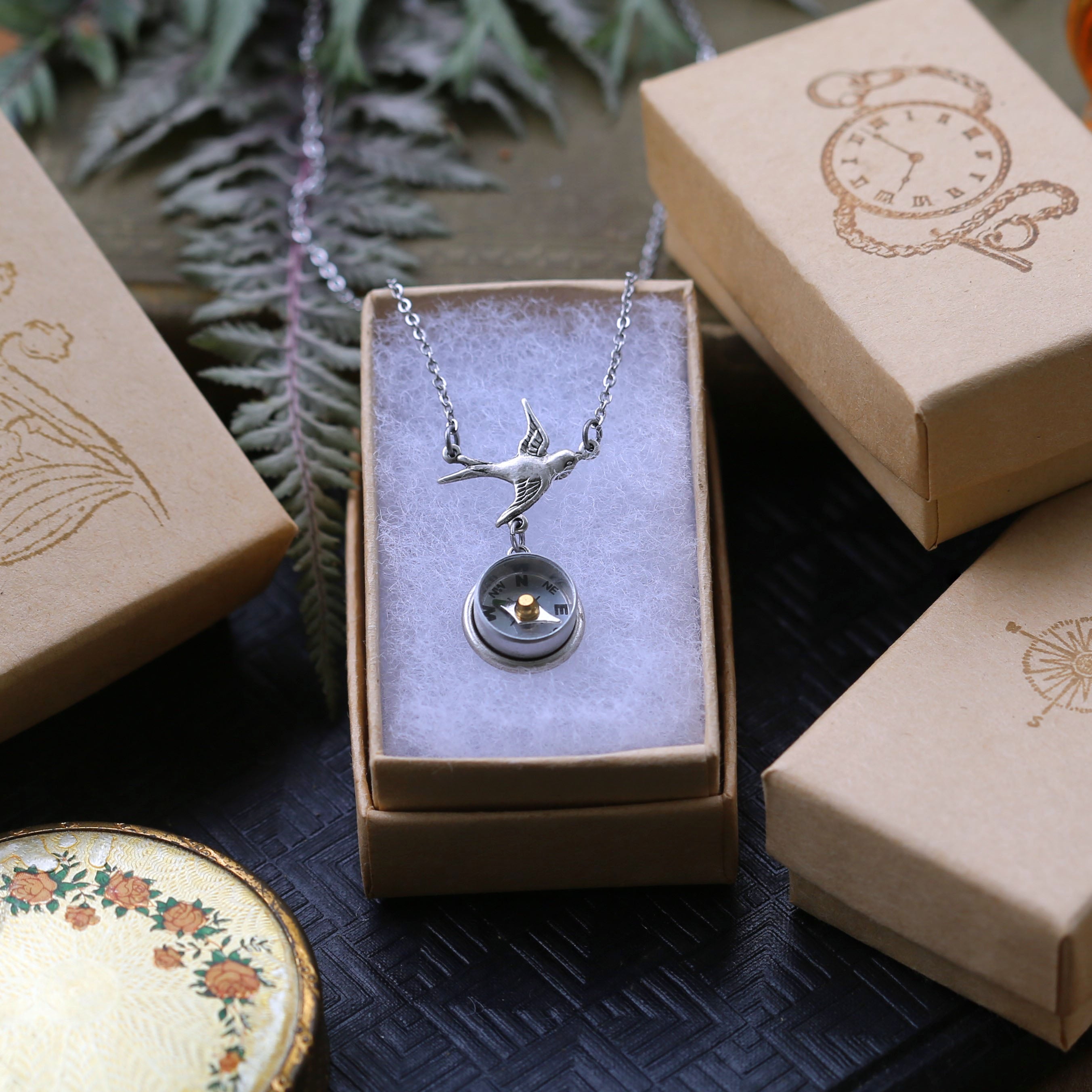 Small Silver Compass Necklace