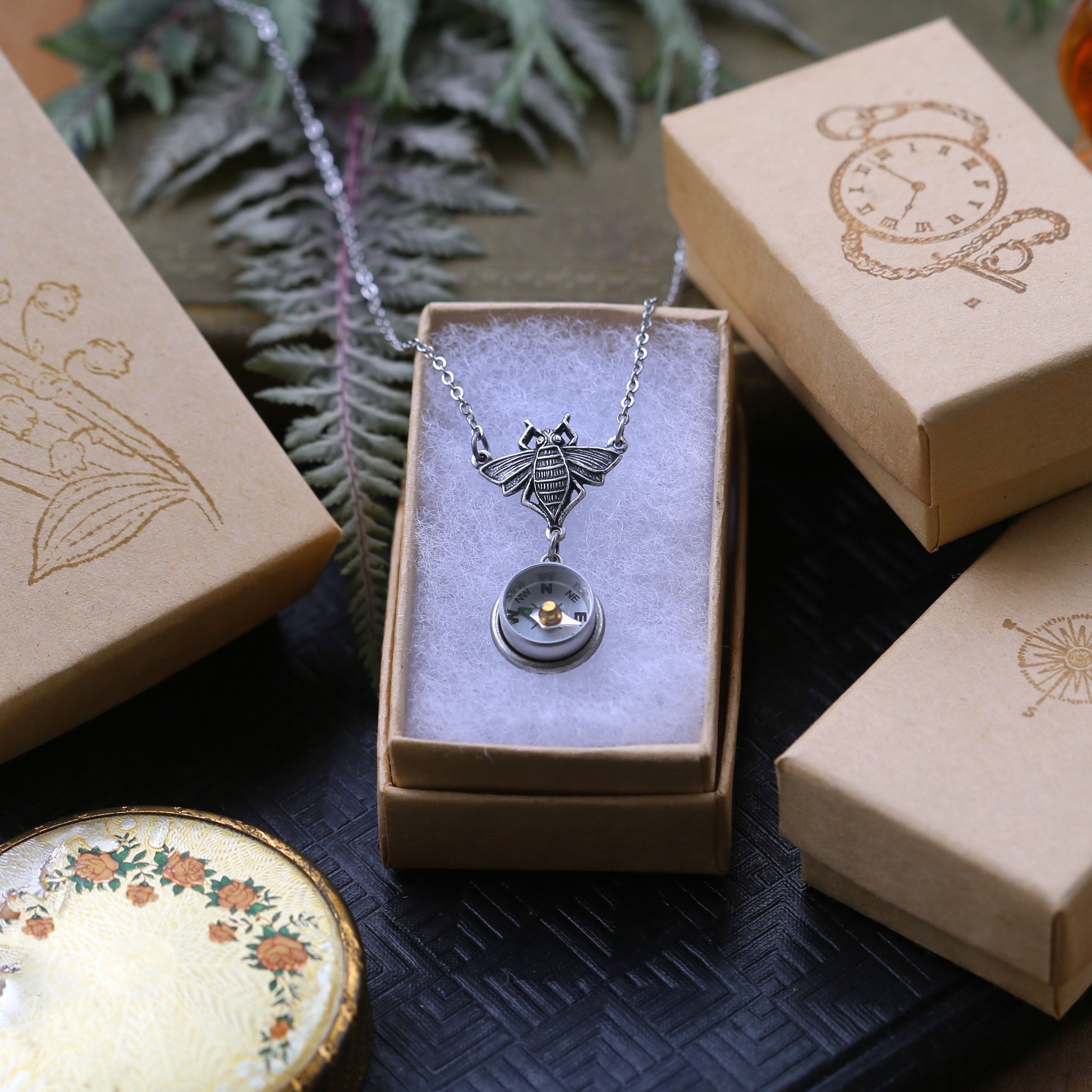 Small Silver Compass Necklace