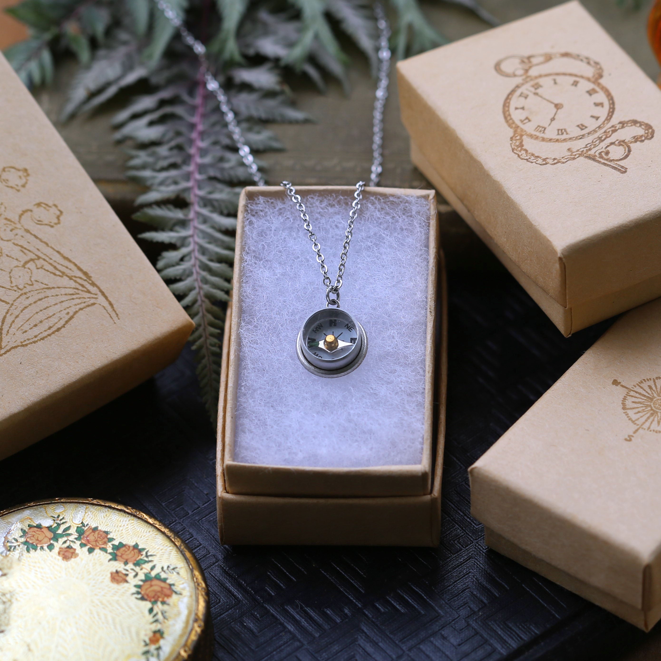 Small Silver Compass Necklace