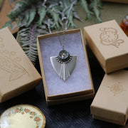 Antiqued silver vintage style working compass art deco necklace.