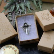 Antiqued silver vintage style working compass art deco necklace.
