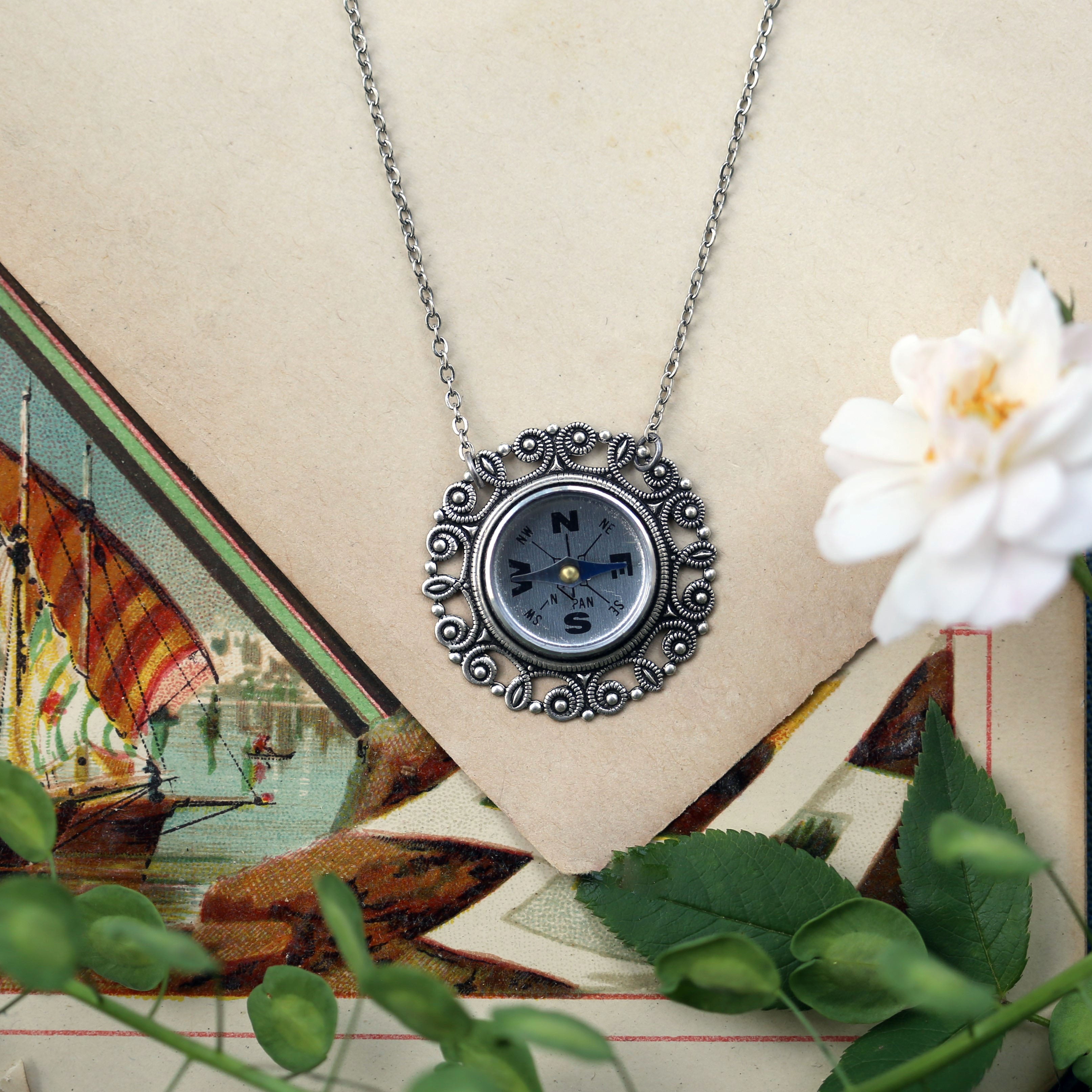 Silver Filigree Compass Necklace