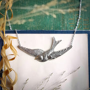 Sparrow In Flight Vintage Style Necklace available in Antiqued Brass or Silver